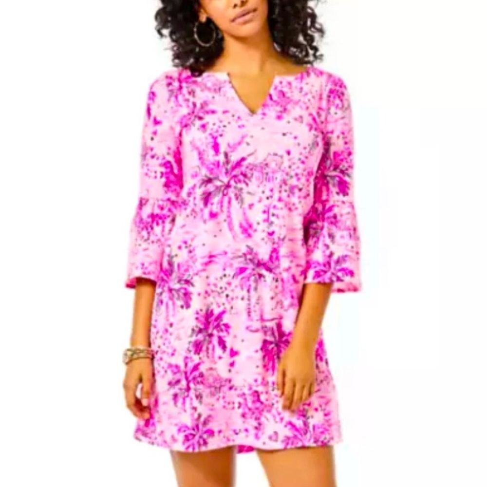 Lilly Pulitzer Tosha Dress Cotton Pink Blossom Wild Women's Large